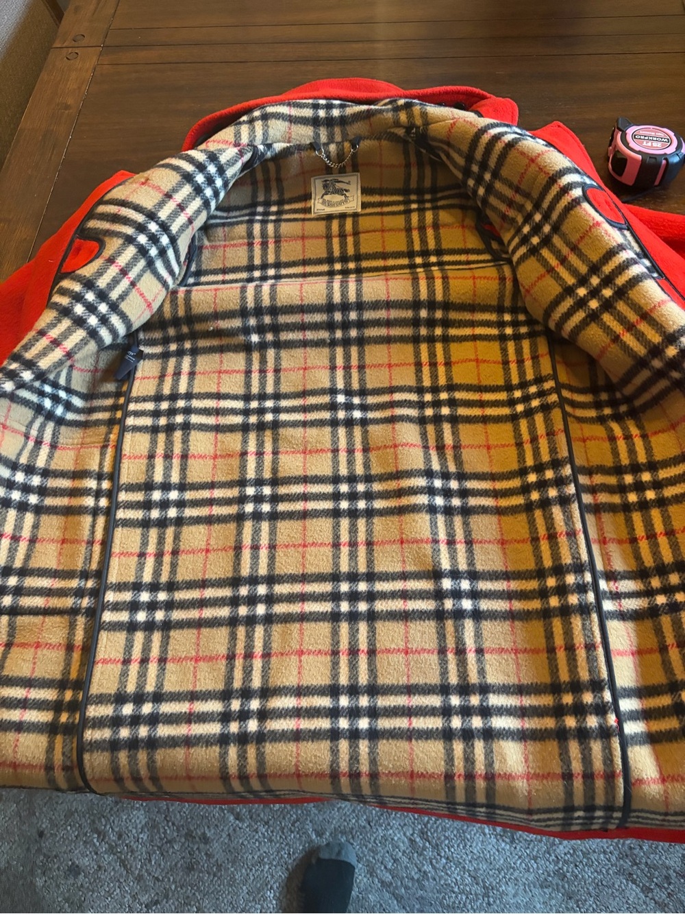 Vintage Burberrys Made in England Red 100% Wool Duffle Toggle Coat Hooded 12/13 - Picture 4 of 6